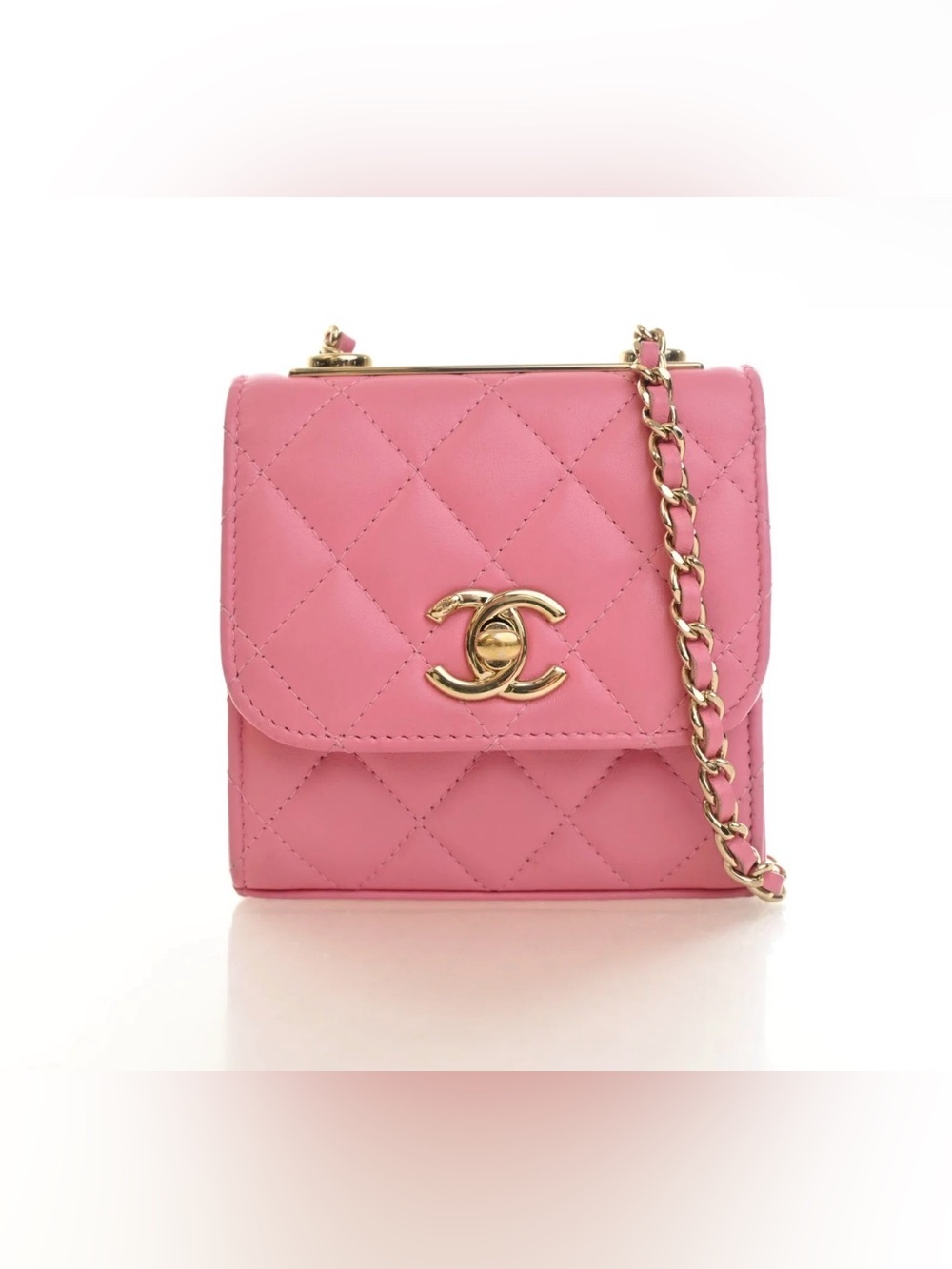 Authentic Chanel Pink Quilted Lambskin Mini Flap Crossbody Bag Gold Hardware